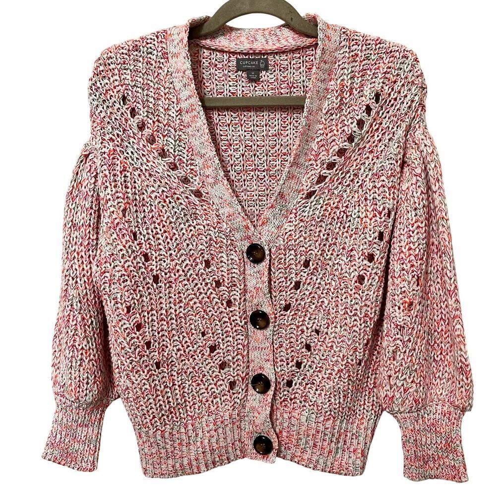 Cupcake Sweater Pink Oversized Medium Cropped Button Down‎